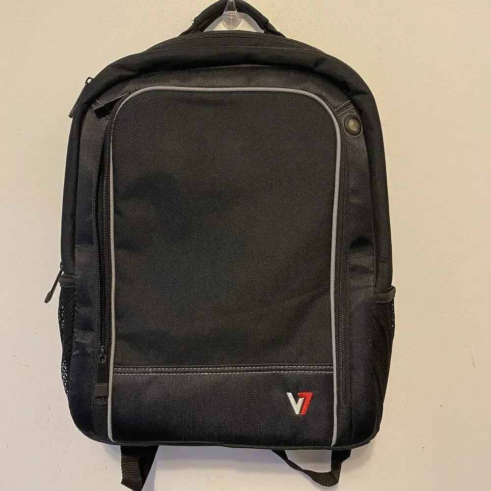 V7 Black Gray Trim Padded Professional Backpack Traveler Laptop Bookbag 13
